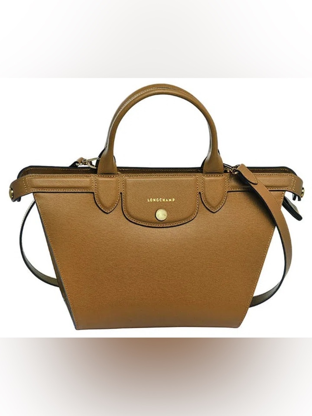 Brand New Longchamp Tan Leather Satchel with Top Handles and Crossbody Strap